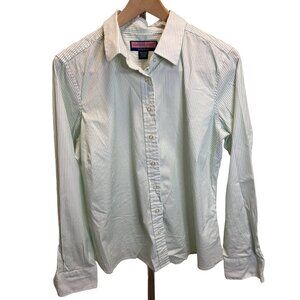 Vineyard Vines Green White Vertial Pinstripe Long Sleeve Womens Top Sz 16